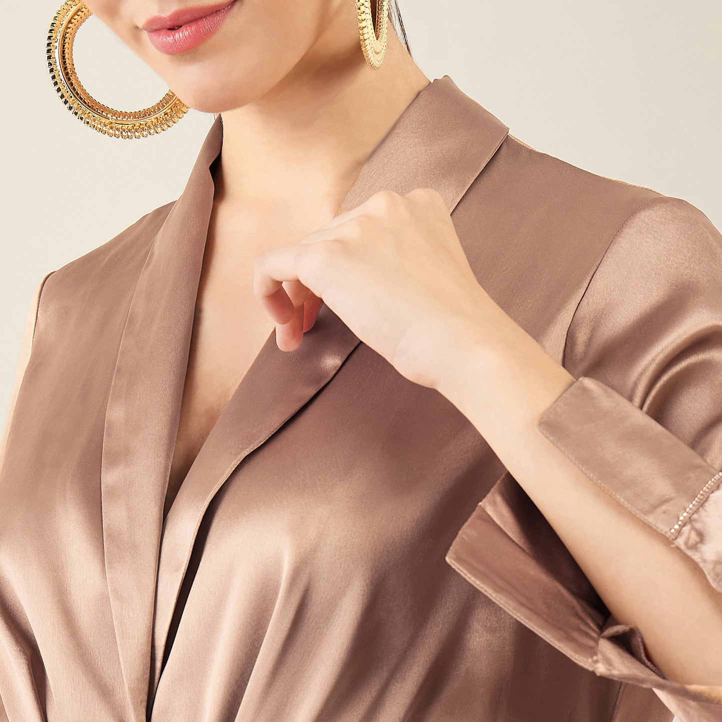 Hazel Brown Semi-Formal Embellished Satin Tunic