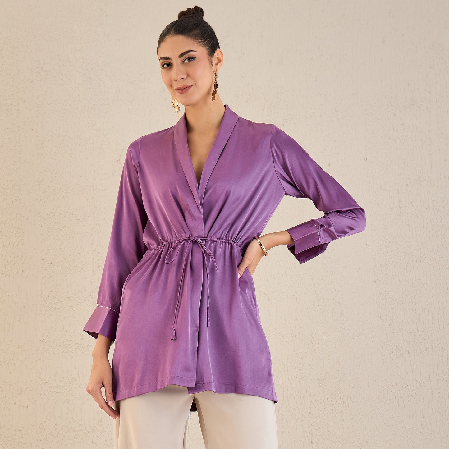 Lilac Semi-Formal Embellished Satin Tunic