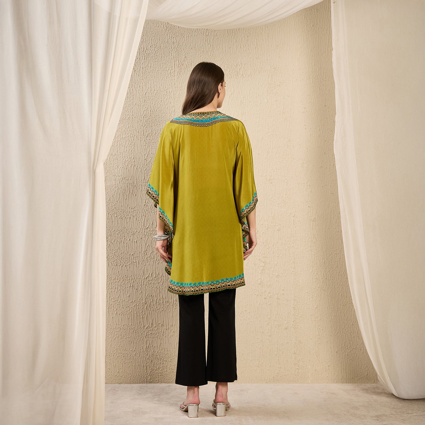 Olive Apple Cut Embellished Tunic