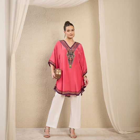 Pink Apple Cut Embellished Tunic