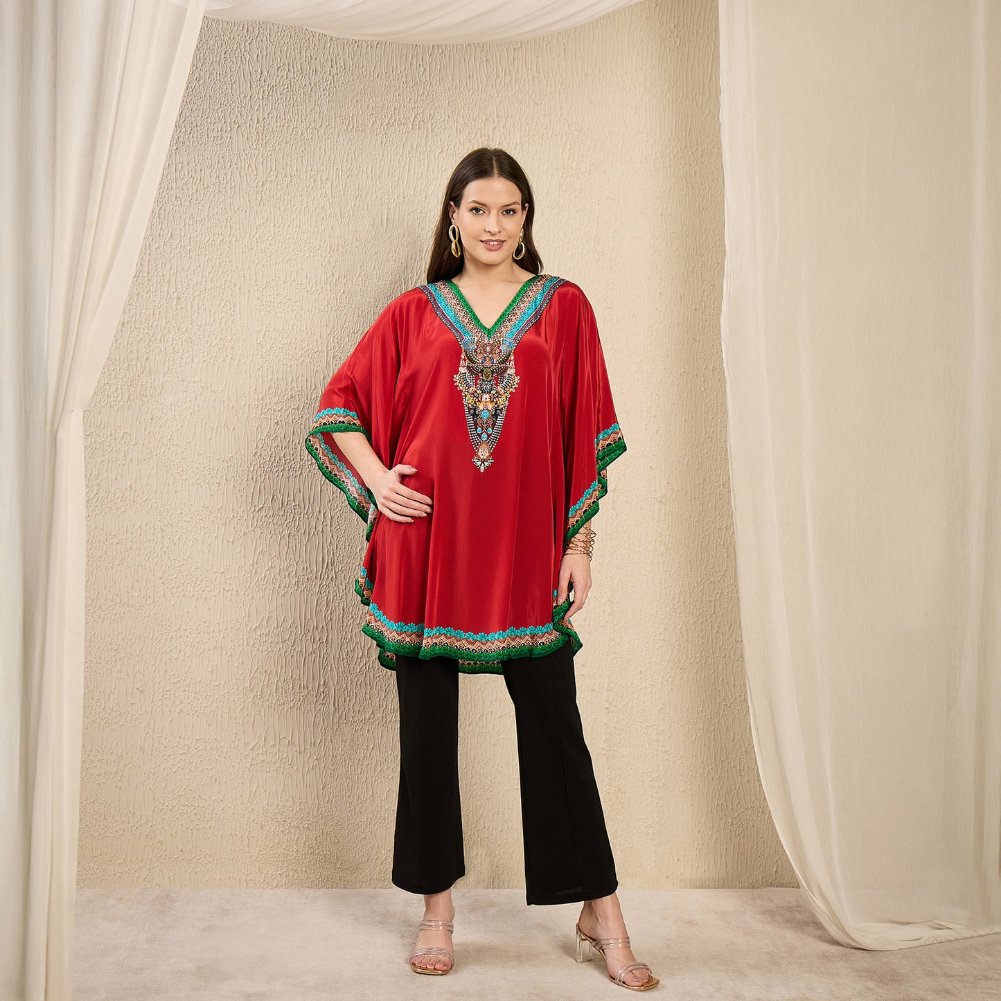 Red Apple Cut Embellished Tunic