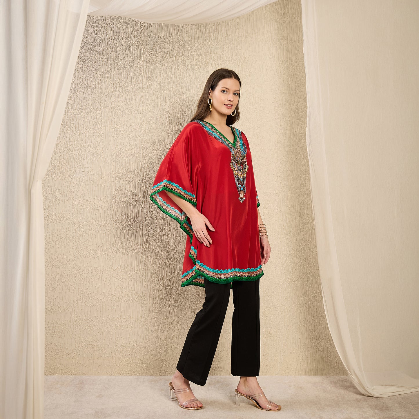 Red Apple Cut Embellished Tunic