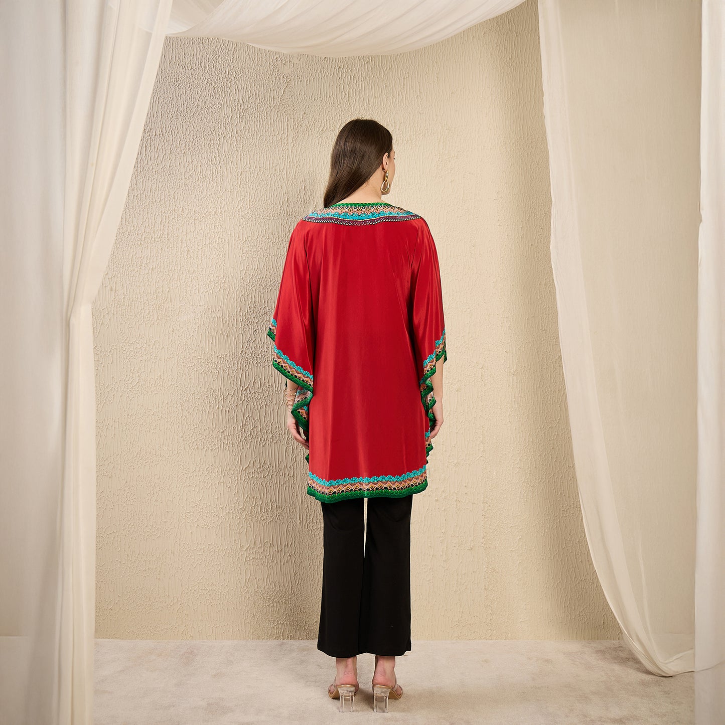 Red Apple Cut Embellished Tunic