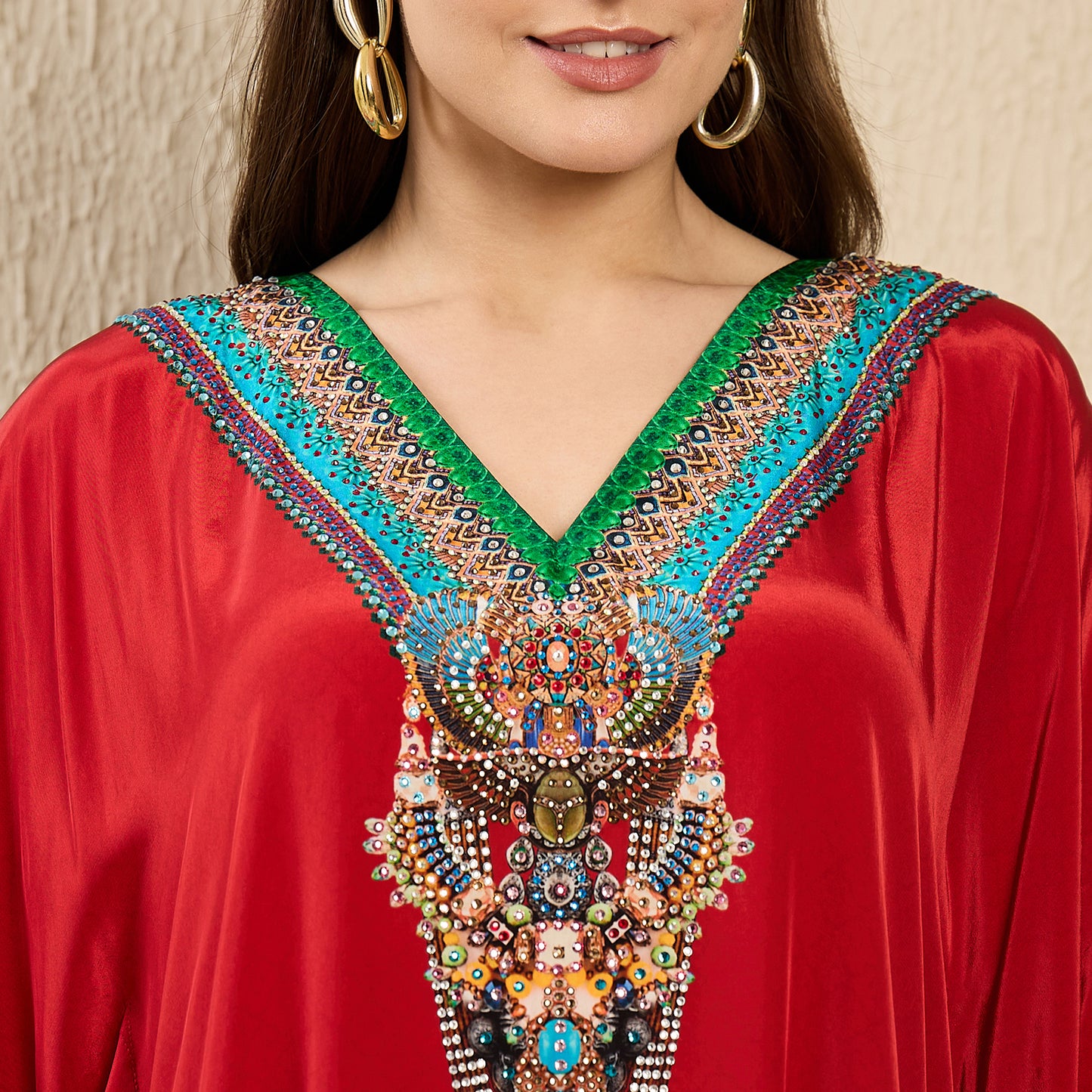 Red Apple Cut Embellished Tunic