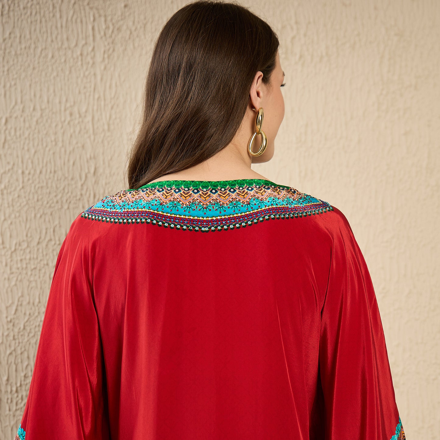Red Apple Cut Embellished Tunic
