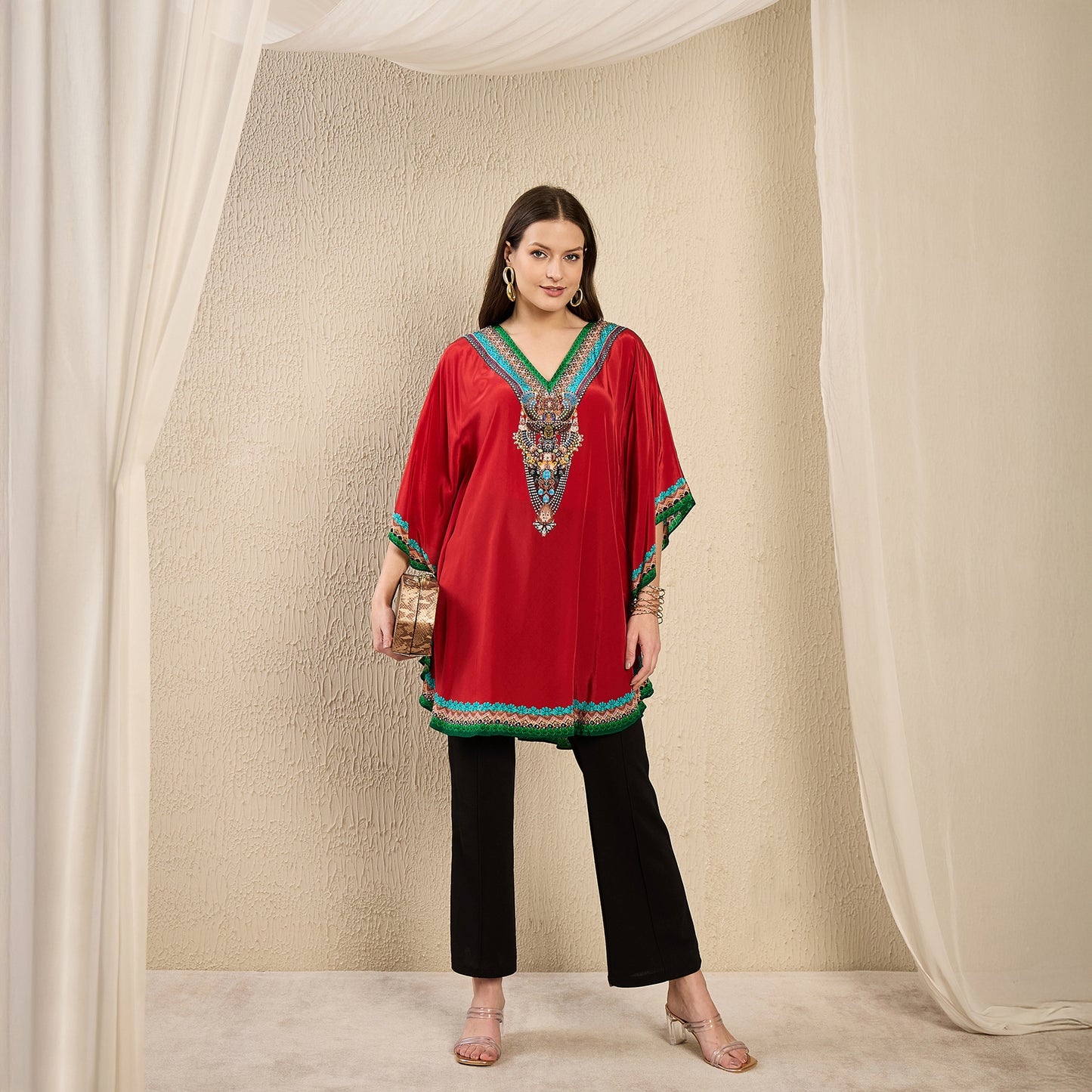 Red Apple Cut Embellished Tunic