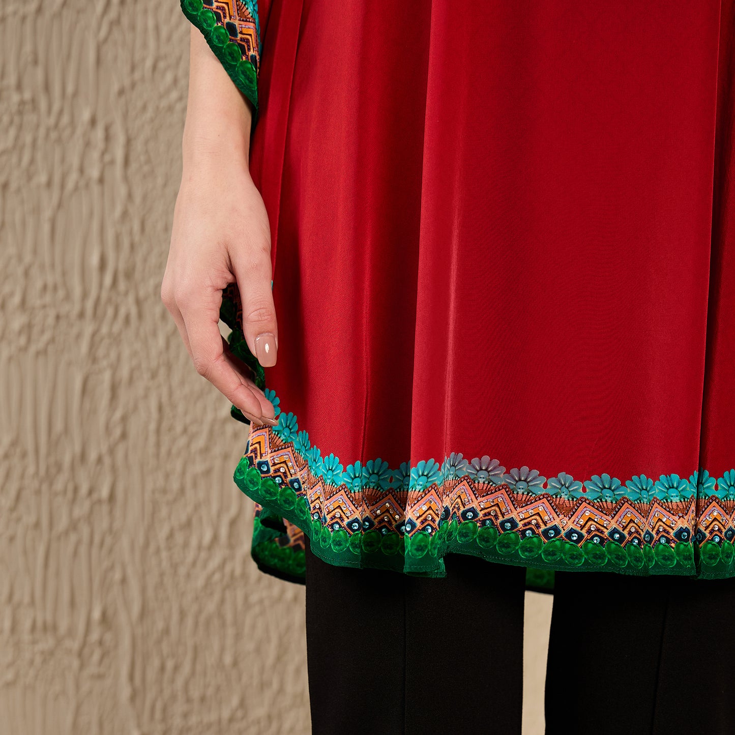 Red Apple Cut Embellished Tunic