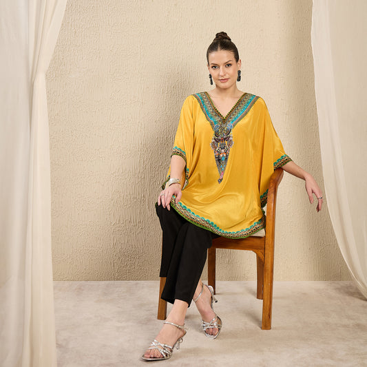Yellow Apple Cut Embellished Tunic