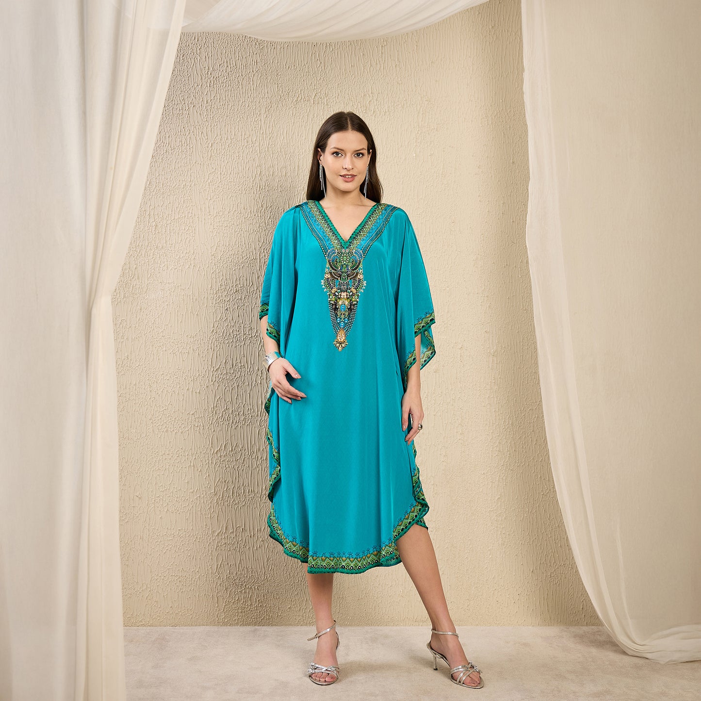 Turquoise Embellished Mid Length Tunic