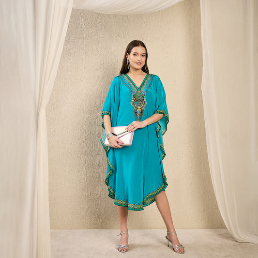 Turquoise Embellished Mid Length Tunic