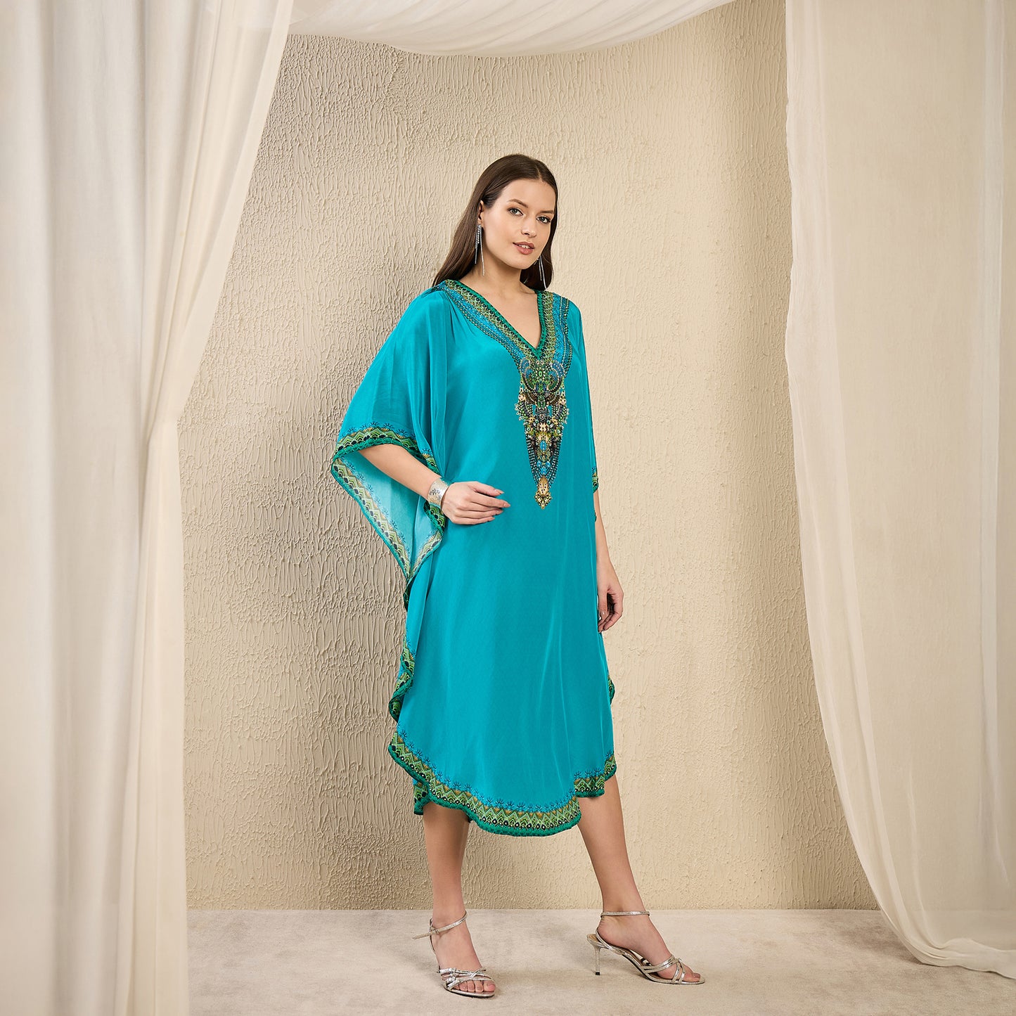 Turquoise Embellished Mid Length Tunic
