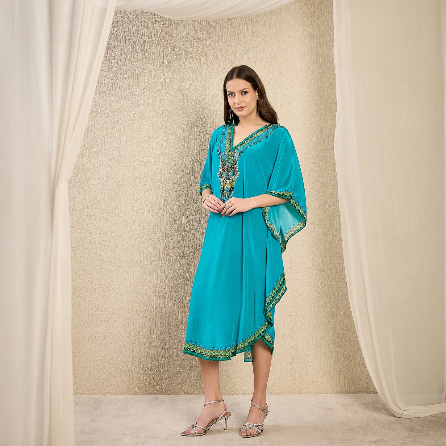 Turquoise Embellished Mid Length Tunic