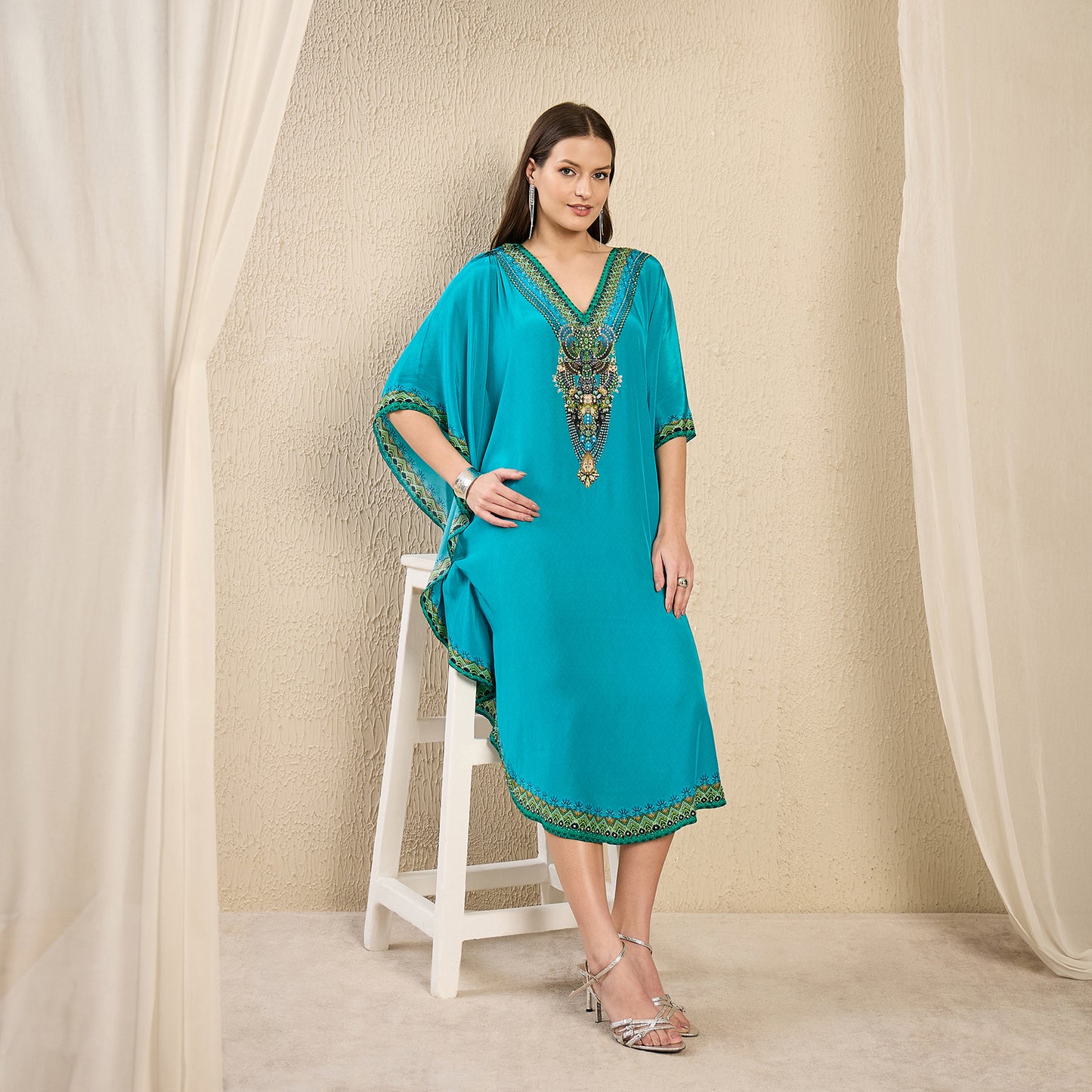 Turquoise Embellished Mid Length Tunic