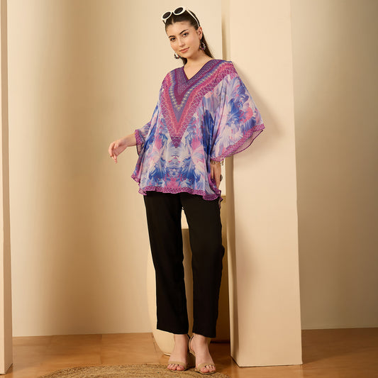 Blue Embellished Blossom Tunic