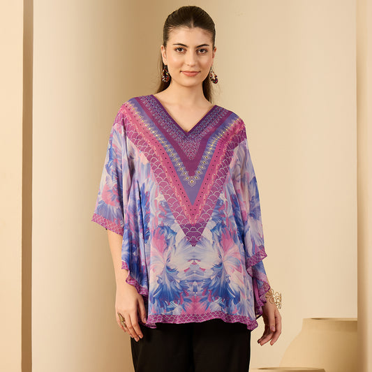 Blue Embellished Blossom Tunic