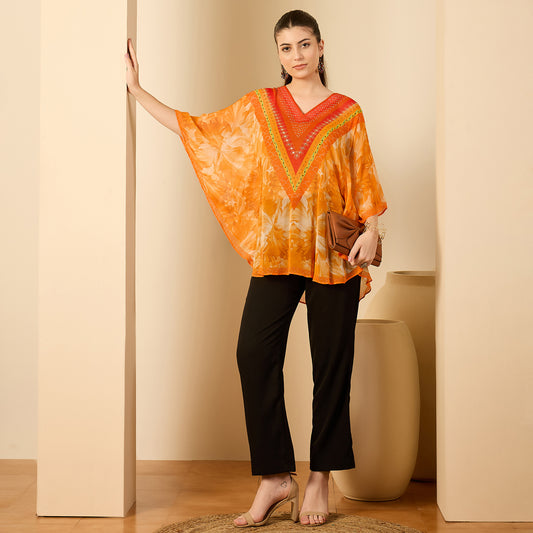 Orange Embellished Blossom Tunic