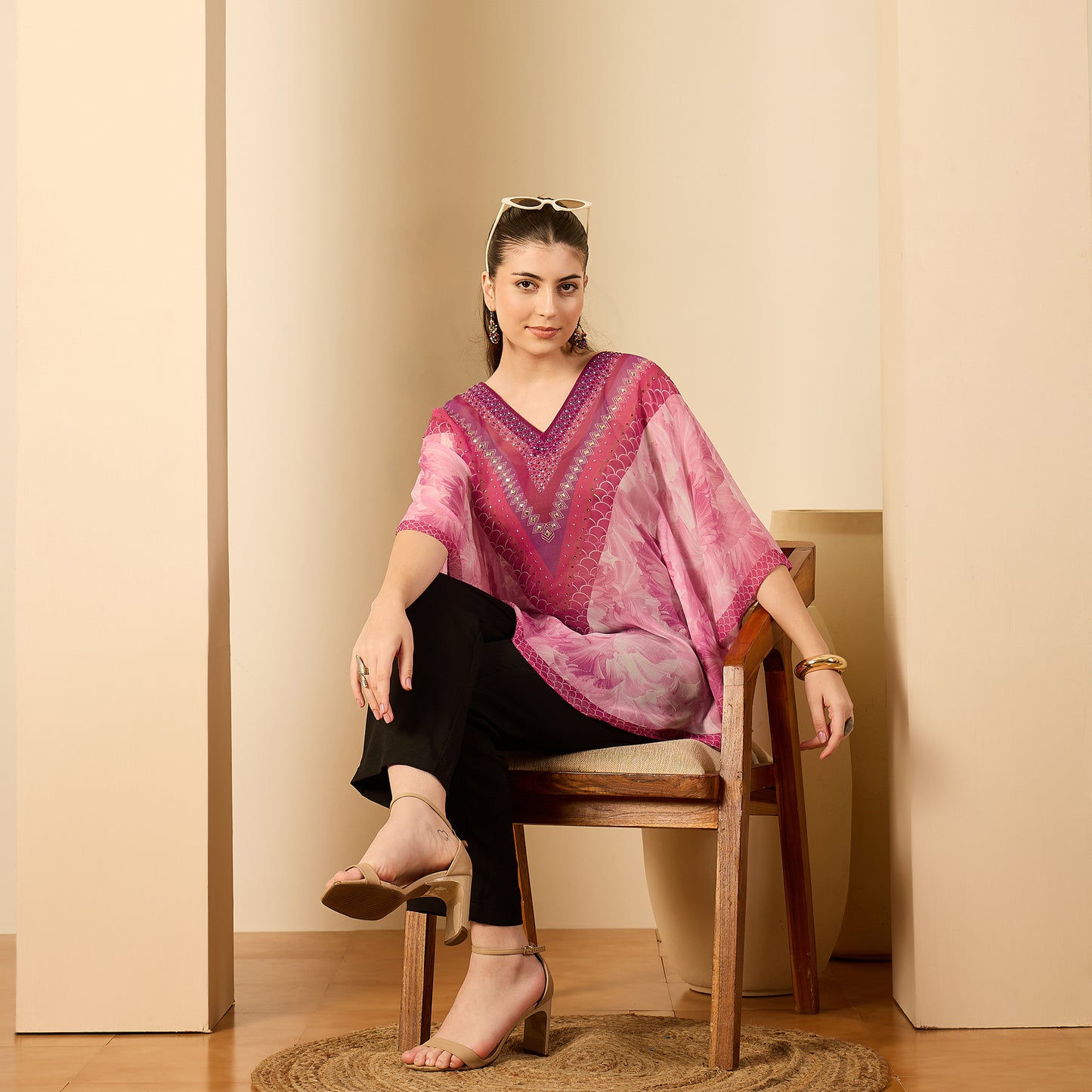 Pink Embellished Blossom Tunic