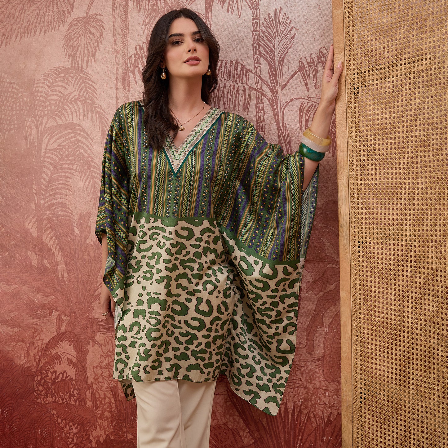 Green and Yellow Half-and-Half Striped Tunic