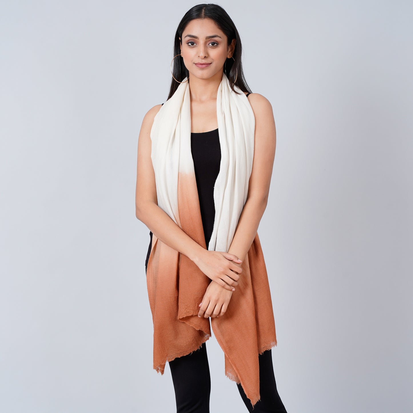 White and Caramel Colour Block Scarf
