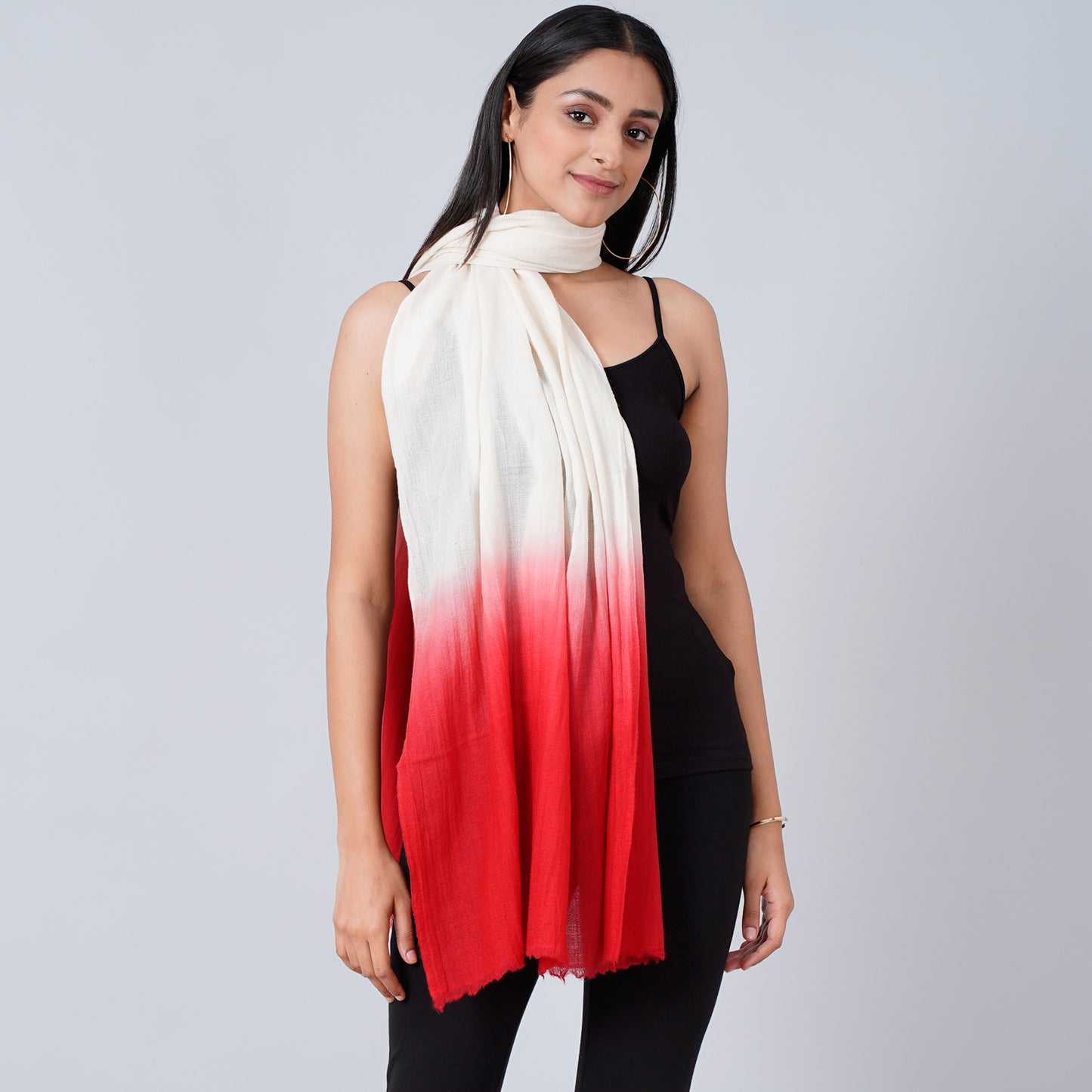 White and Red Colour Block Scarf