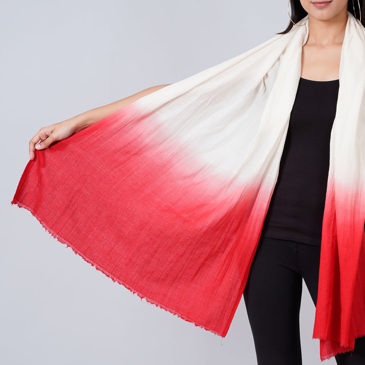 White and Red Colour Block Scarf