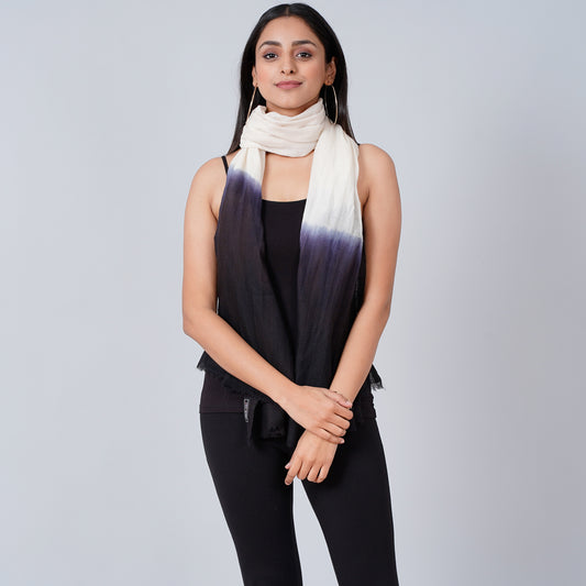 White and Navy Blue Colour Block Scarf