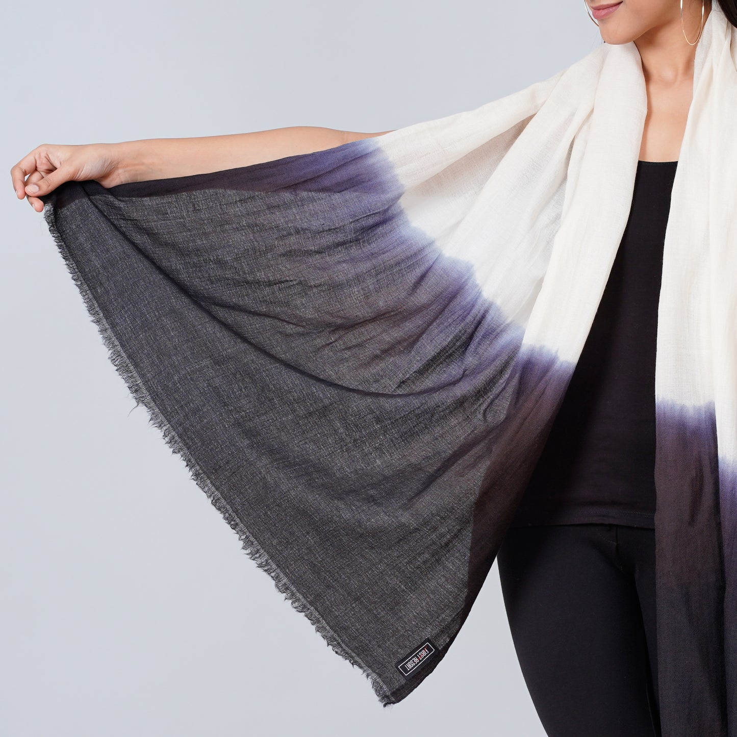 White and Navy Blue Colour Block Scarf