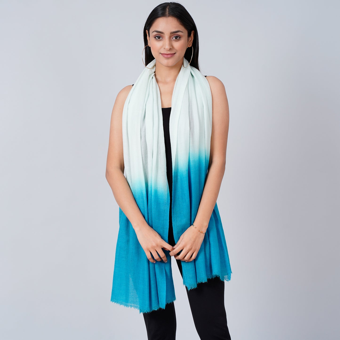 White and Teal Blue Colour Block Scarf