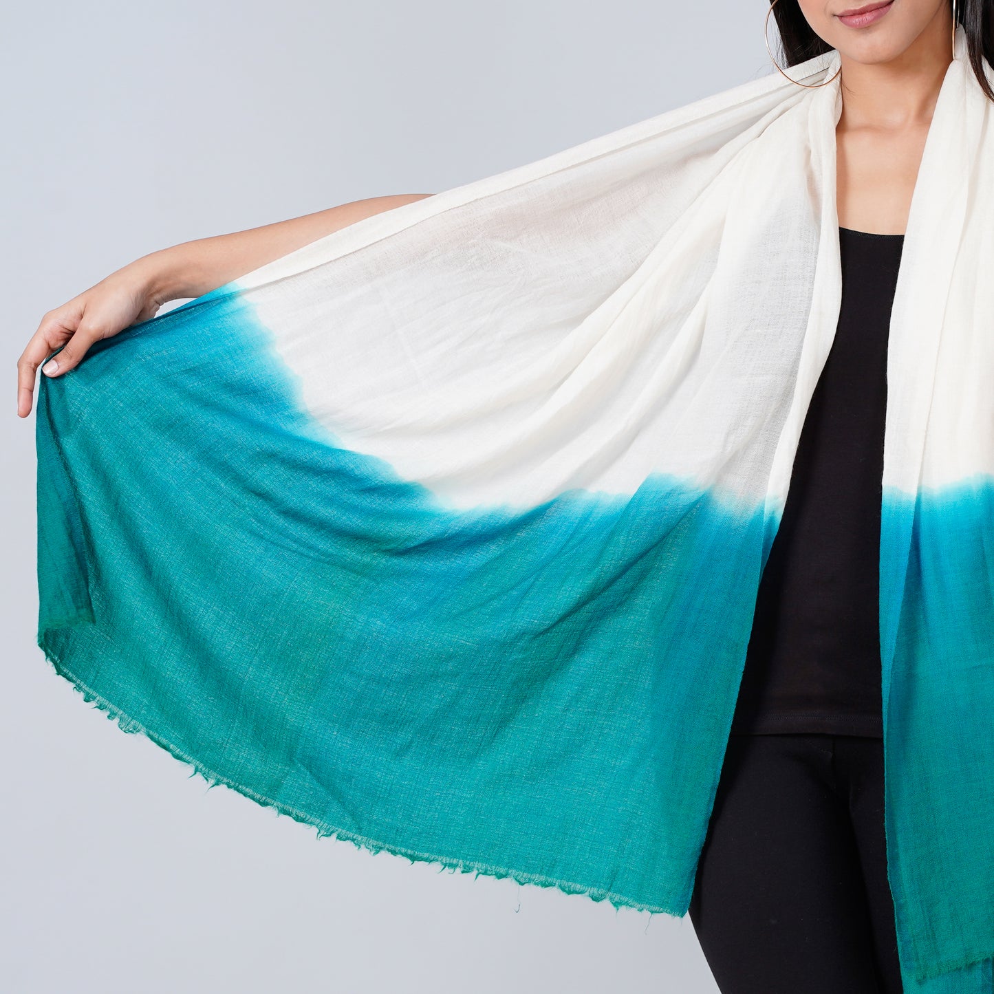 White and Teal Green Colour Block Scarf