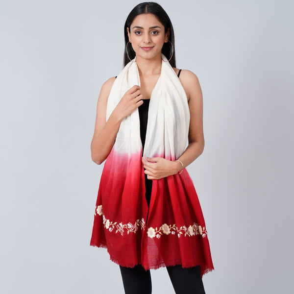 White And Red Tie And Dye Colour Block Print Scarf for Women – Embroidered | First Resort by Ramola Bachchan