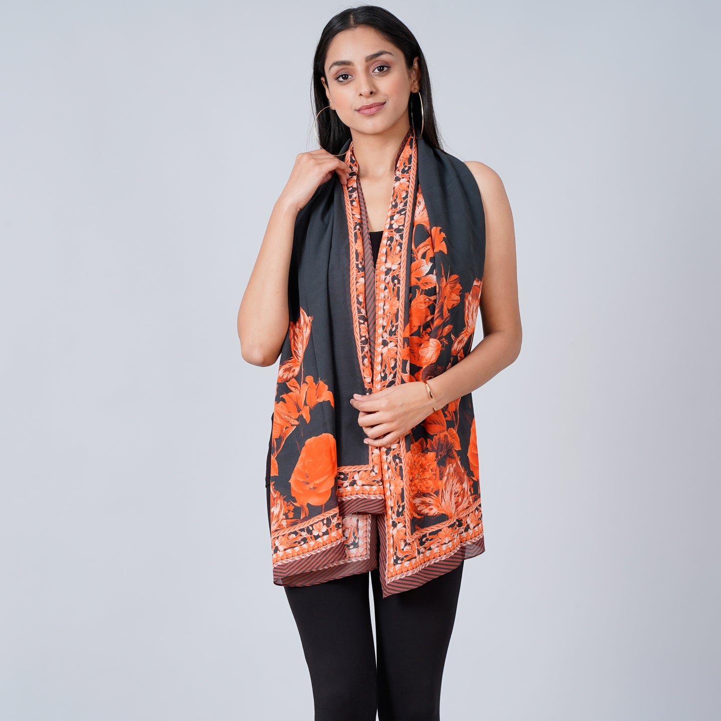 Black and Red Floral Stole