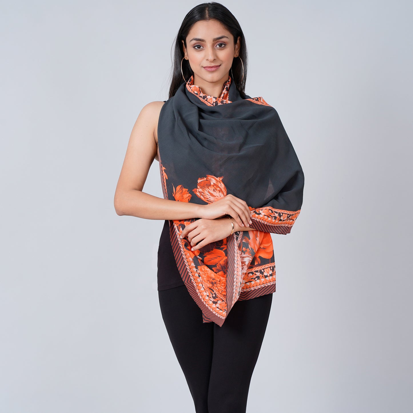 Black and Red Floral Stole