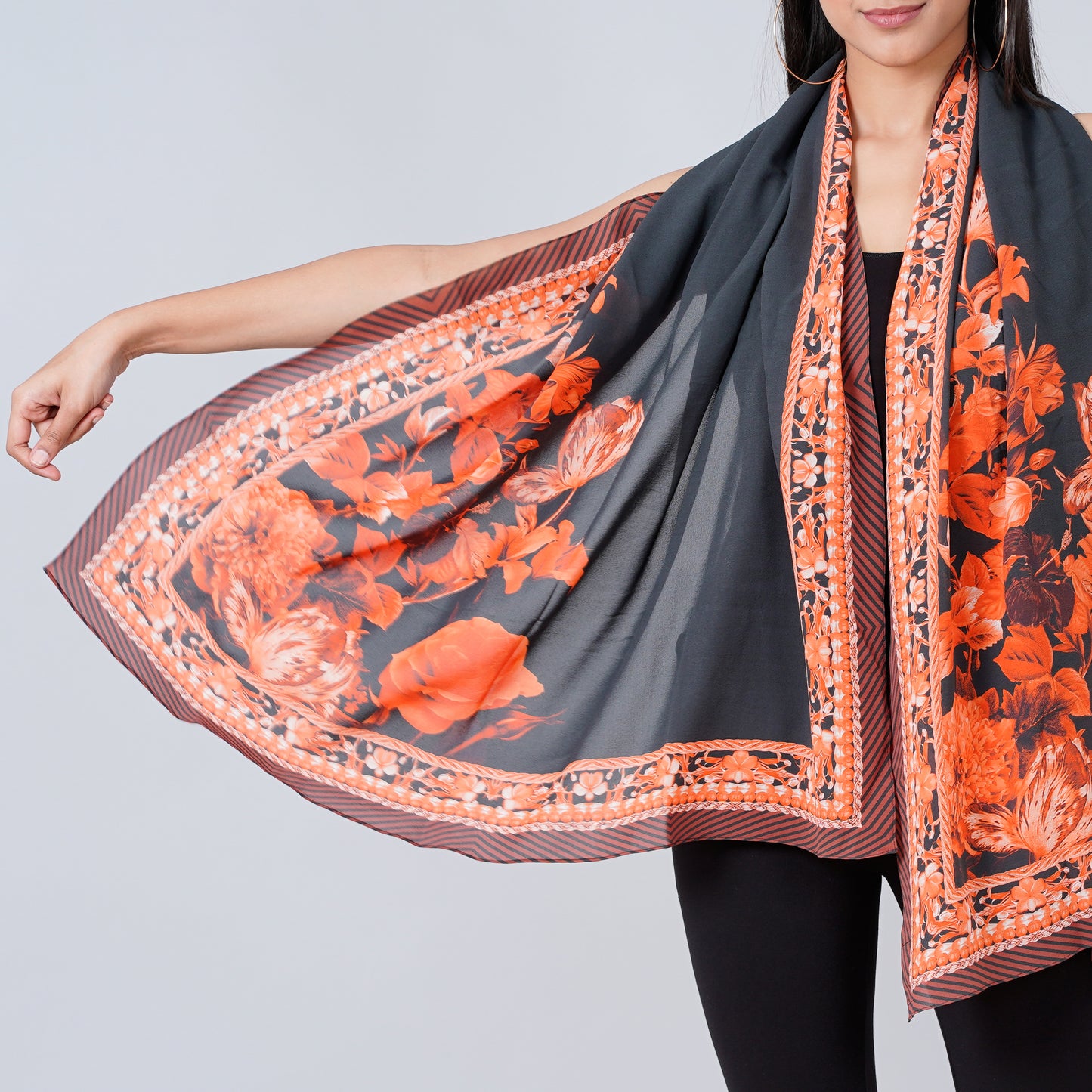 Black and Red Floral Stole