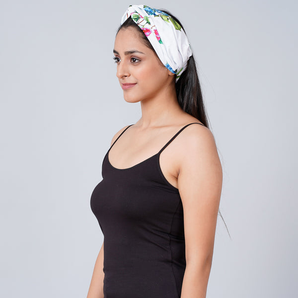 White And Blue Floral Print Headwear for Women – Cotton Poplin | First Resort by Ramola Bachchan