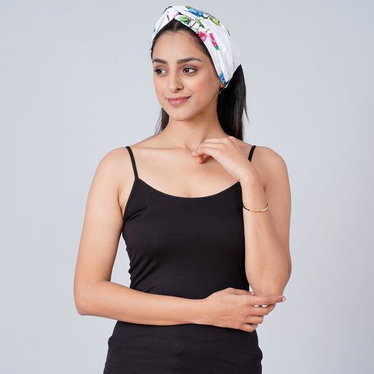 White and Blue Floral Print Headband