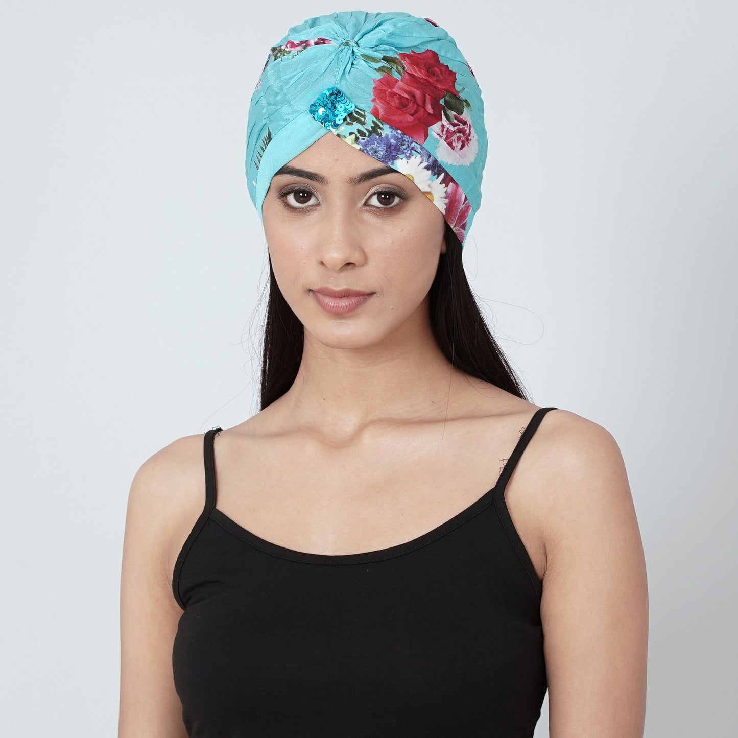 Blue Floral Print Turban