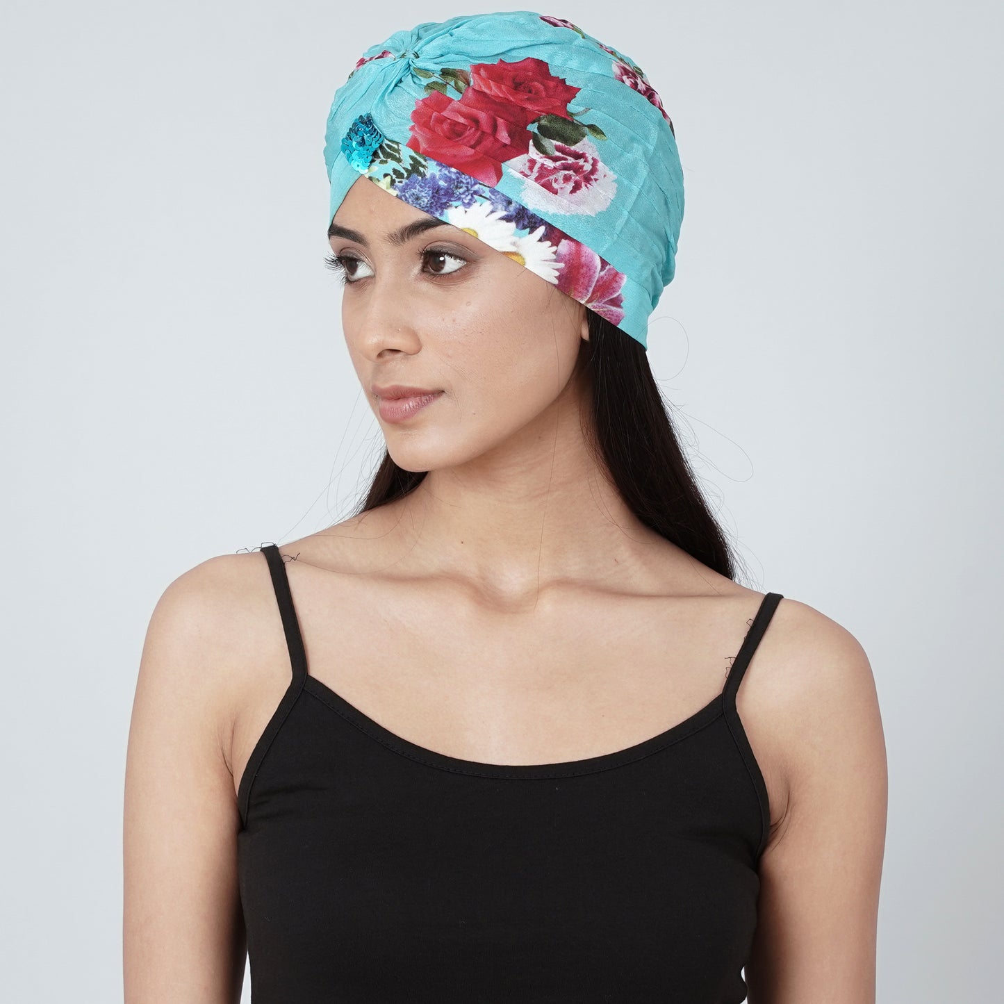 Blue Floral Print Turban