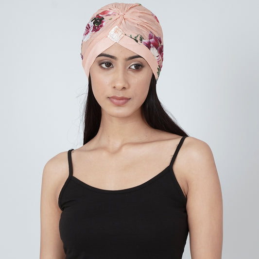 Pink Floral Print Turban