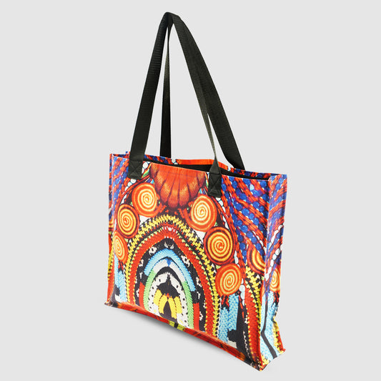 Navy Blue and Orange Tribal Print Tote Bag