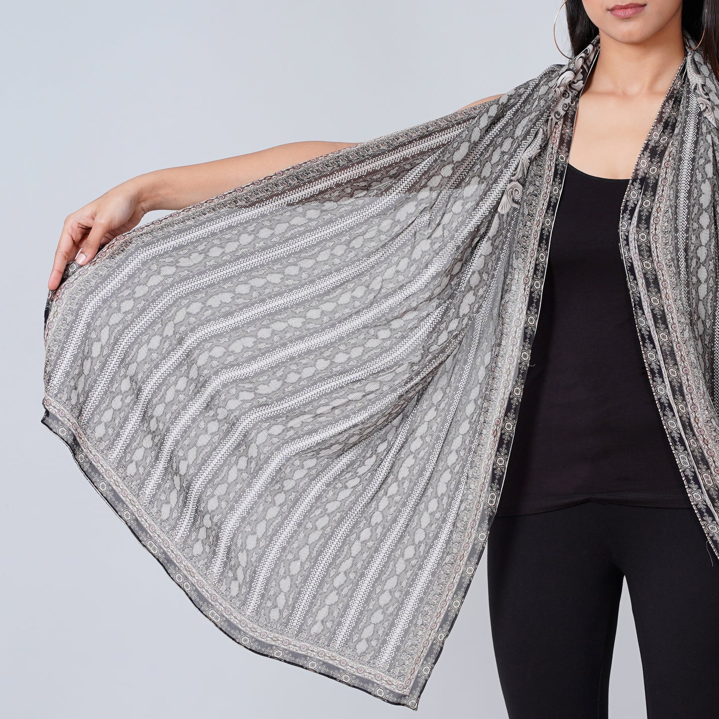 Charcoal Grey Python Print Stole