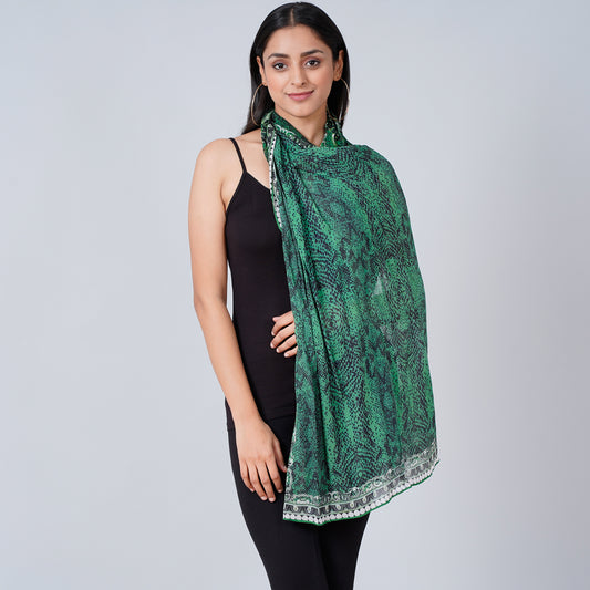 Dark Green Python Print Stole