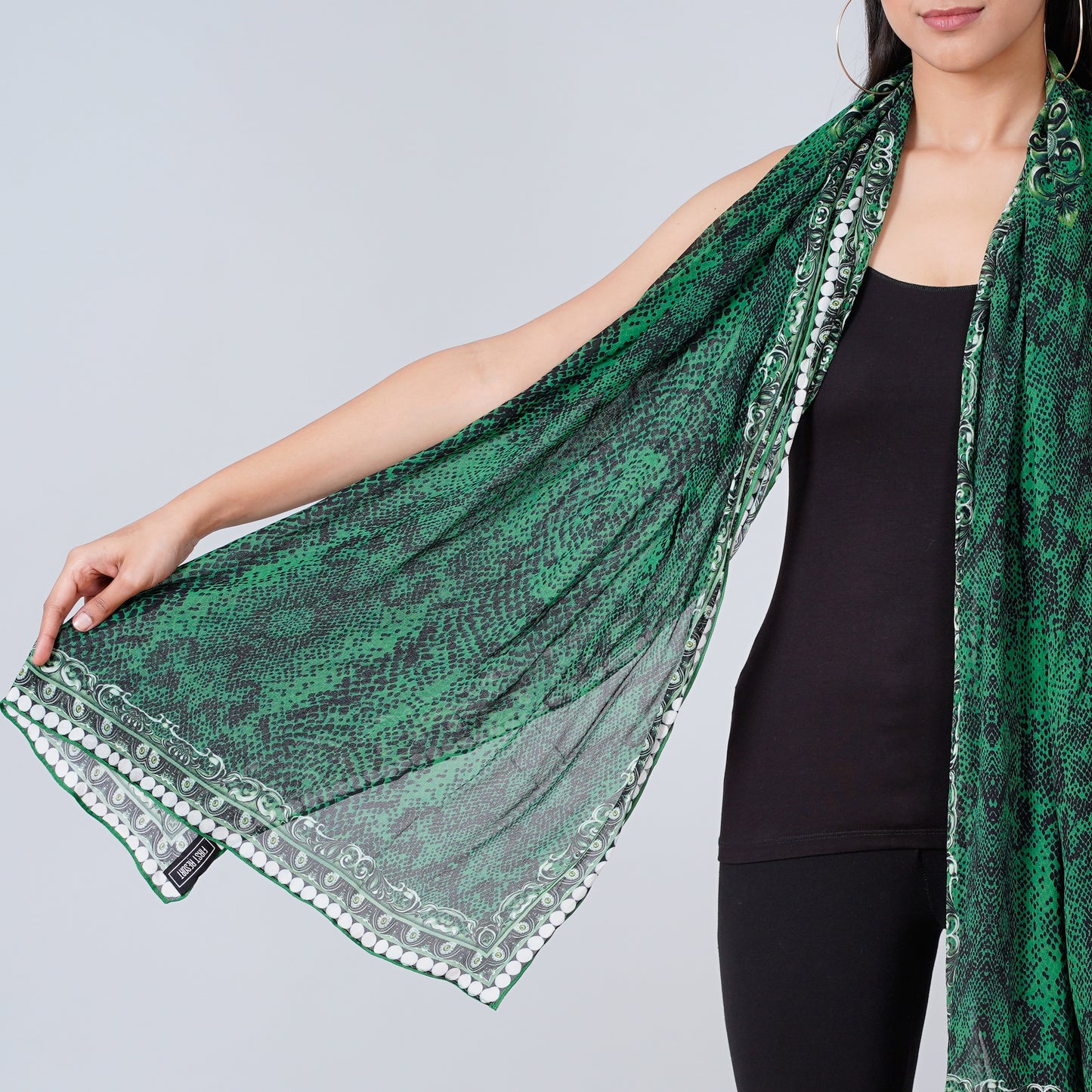 Dark Green Python Print Stole