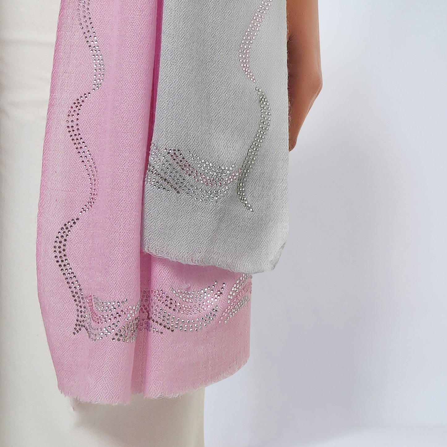 Pink and Grey Ombre Embellished Cashmere Stole