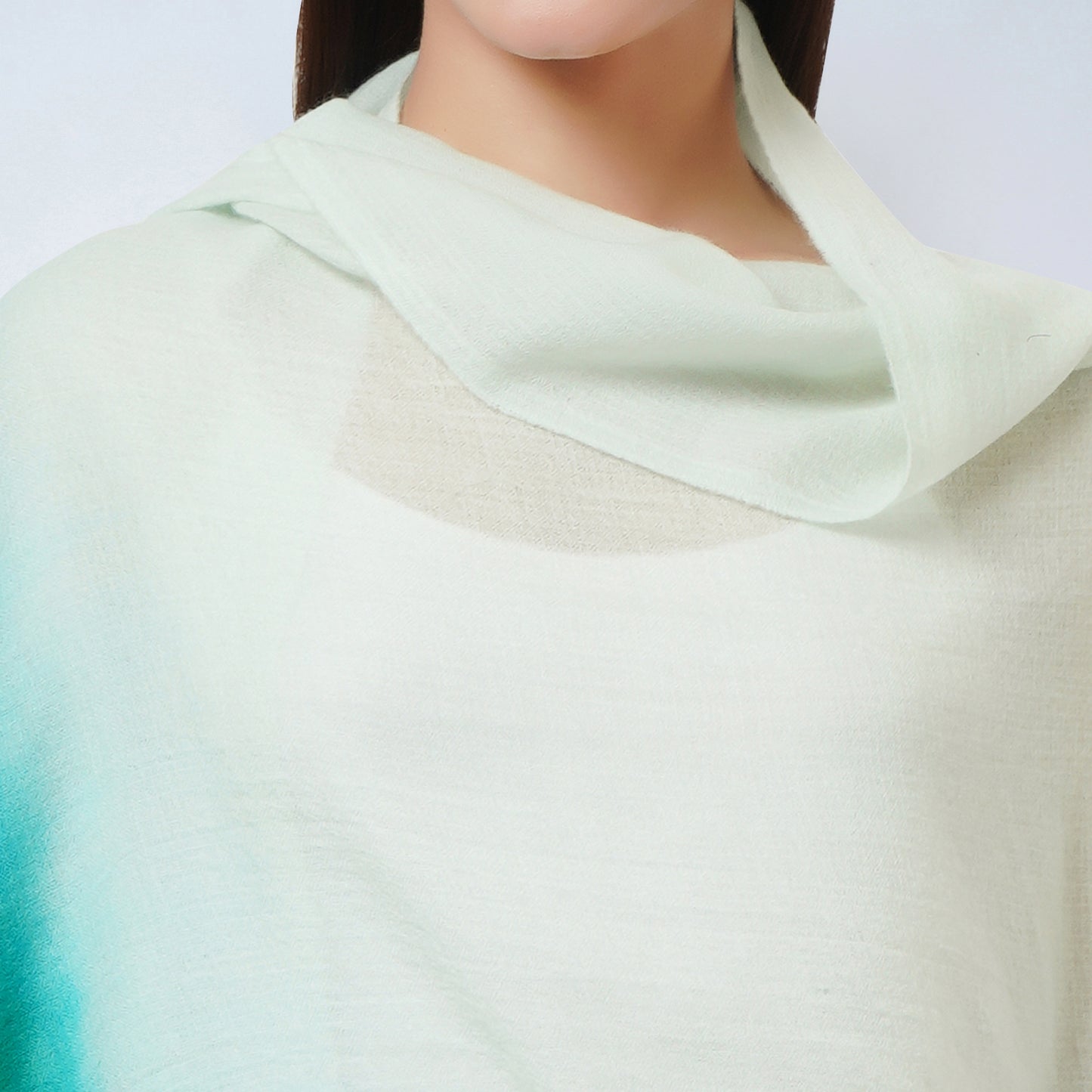 Cream and Sea Green Ombre Embellished Cashmere Stole