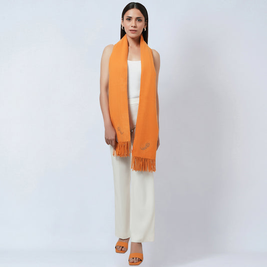 Mustard Embellished Thick Cashmere Stole