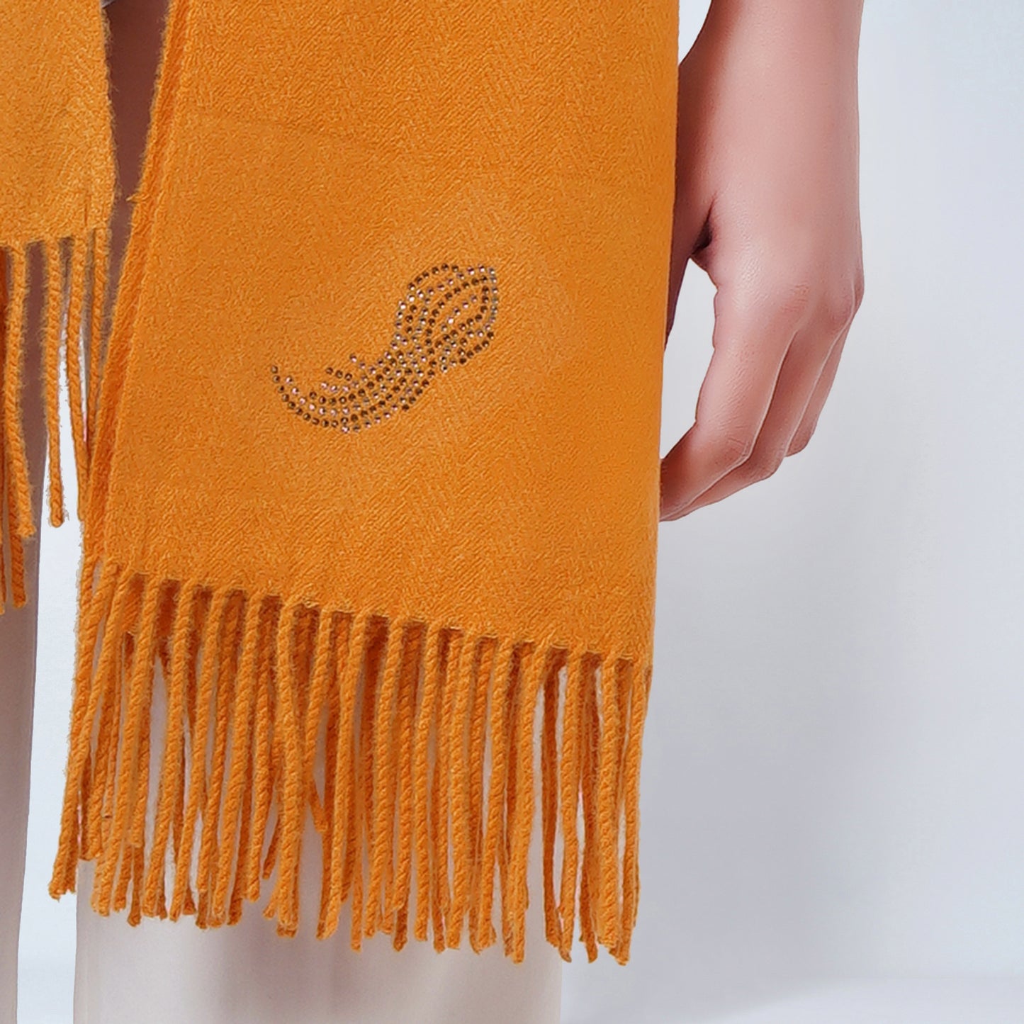 Mustard Embellished Thick Cashmere Stole