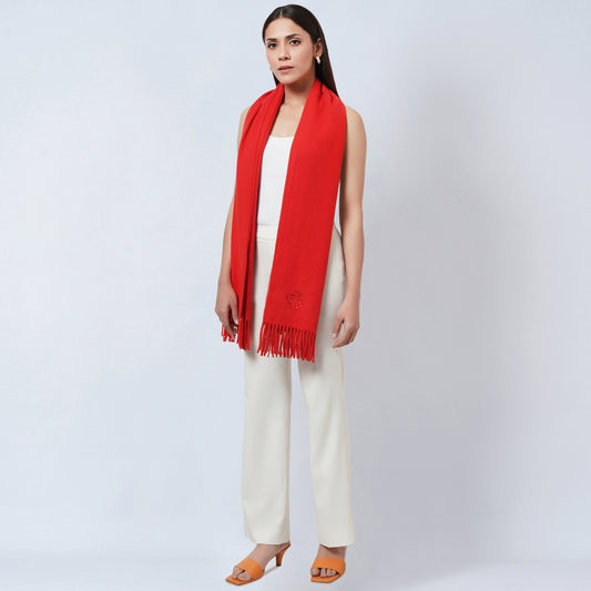 Red Embellished Thick Cashmere Stole