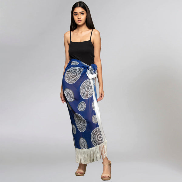 Blue Geometric Print Sarong for Women – Polyester Georgette | First Resort by Ramola Bachchan