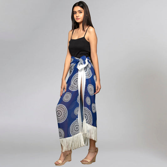 Blue Geometric Print Long Sarong