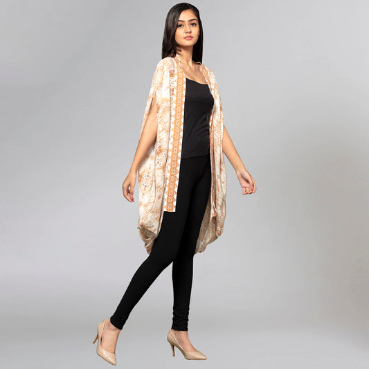 Beige Animal Print Silk Cape